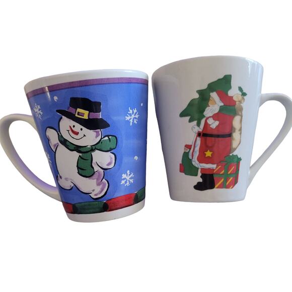 Christmas Coffee Cups Set of Two One has Snowman and One has Santa - Picture 1 of 9